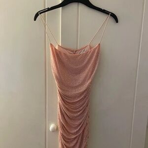 Oh Polly Strapless Pink Glitter Dress